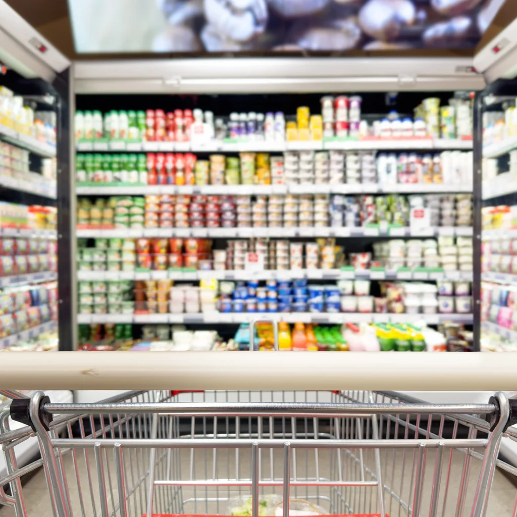 cliffedge marketing concept of a first person view of a shopper in a grocery store